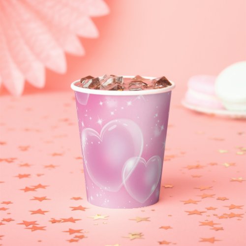 Pink Bubble Hearts Cute Girly 90s Style Birthday Paper Cups