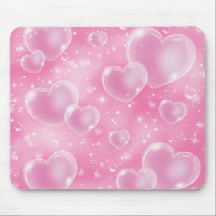 Pink Bubble Hearts Cute Girly 90's Style Design Mouse Pad