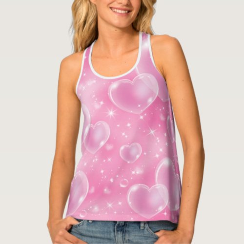 Pink Bubble Hearts Cute Girly 90s Style Design Tank Top