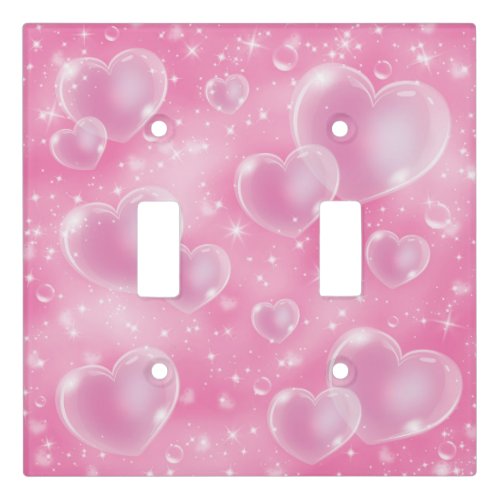 Pink Bubble Hearts Cute Girly 90s Style Light Switch Cover