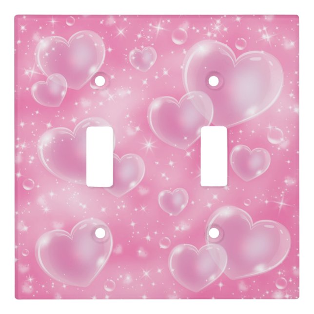 Pink Bubble Hearts Cute Girly 90's Style Light Switch Cover (Front)