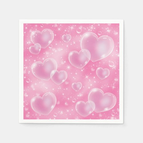 Pink Bubble Hearts Cute Girly 90s Style Napkins