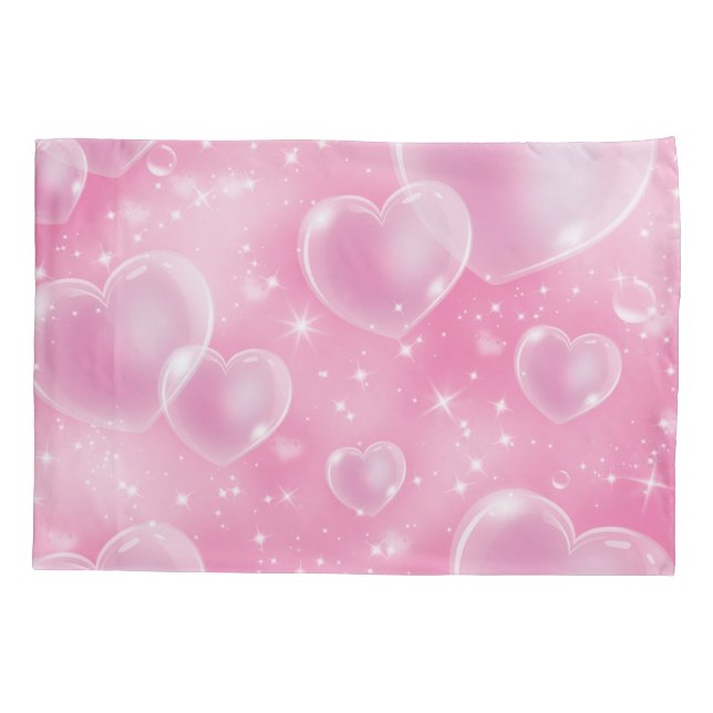Pink Bubble Hearts Cute Girly 90's Style Pillow Case (Back)