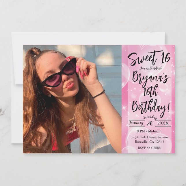 Pink Bubble Hearts Cute Girly  Birthday Sweet 16   Invitation (Front)