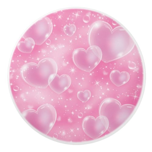 Pink Bubble Hearts Cute Girly Ceramic Knob
