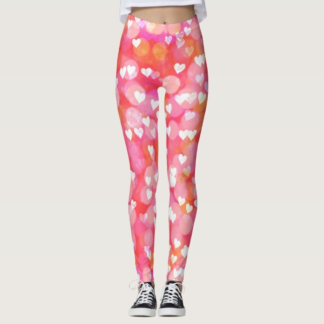 Pink Bubble Hearts Leggings (Front)