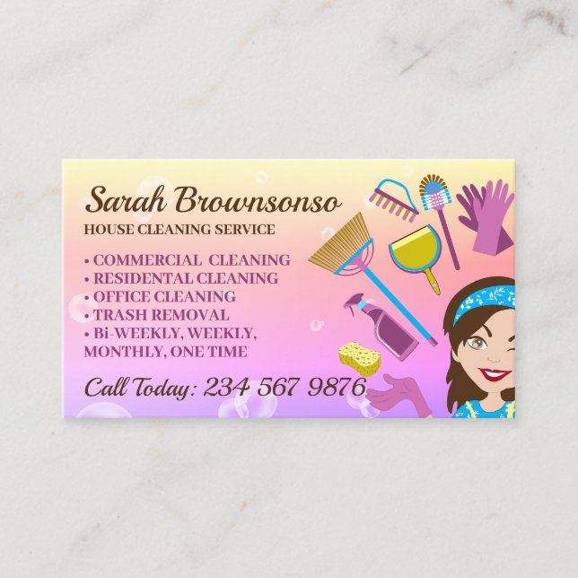 Pink Bubble Janitorial House Cleaning Service Business Card (Front)