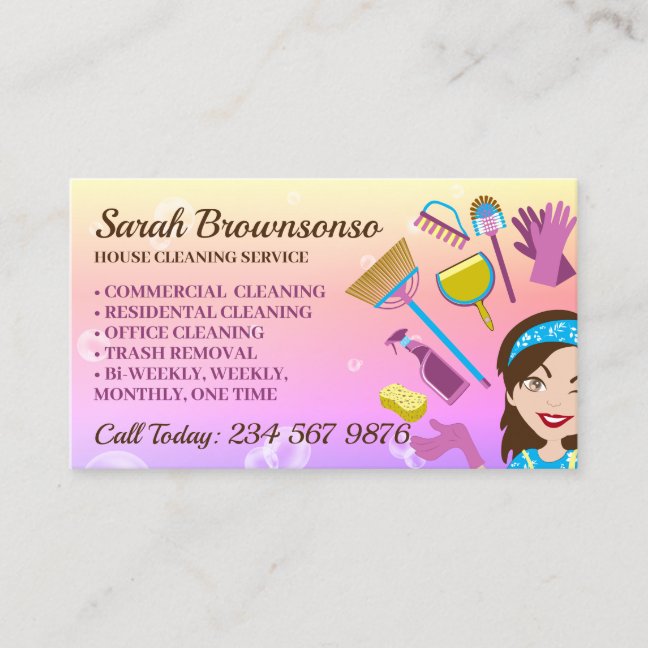 Pink Bubble Janitorial House Cleaning Service Business Card