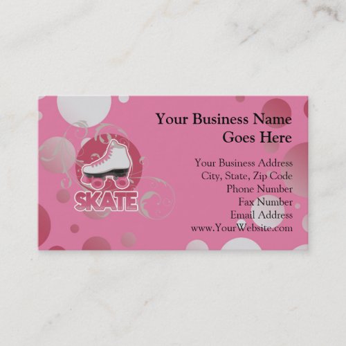 Pink Bubble Swirl Roller Skate, Skating Business Cards