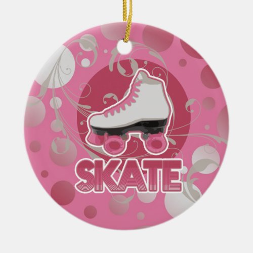 Pink Bubble Swirl Roller Skate Skating Ceramic Ornament