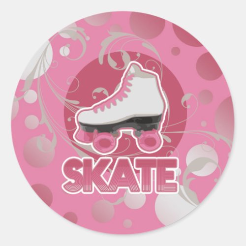 Pink Bubble Swirl Roller Skate Skating Classic Round Sticker