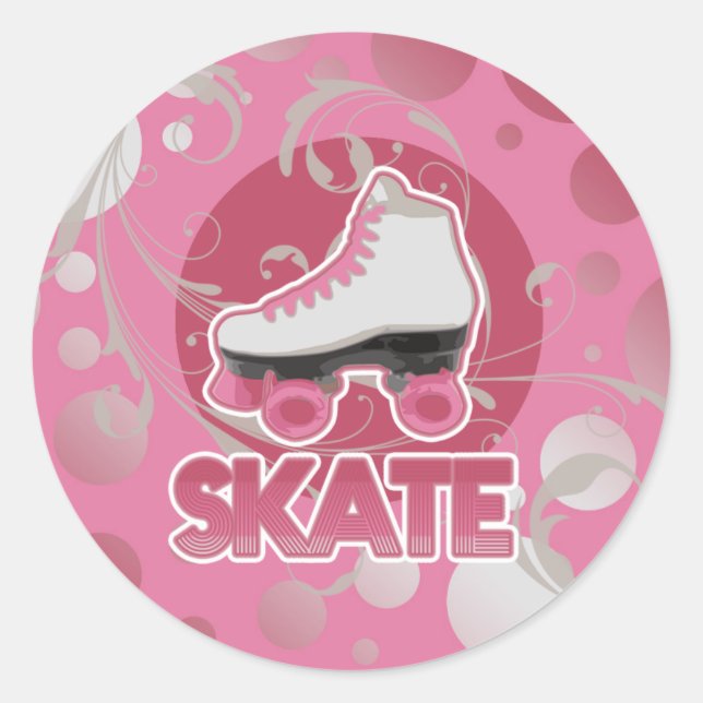 Pink Bubble Swirl Roller Skate, Skating Classic Round Sticker (Front)