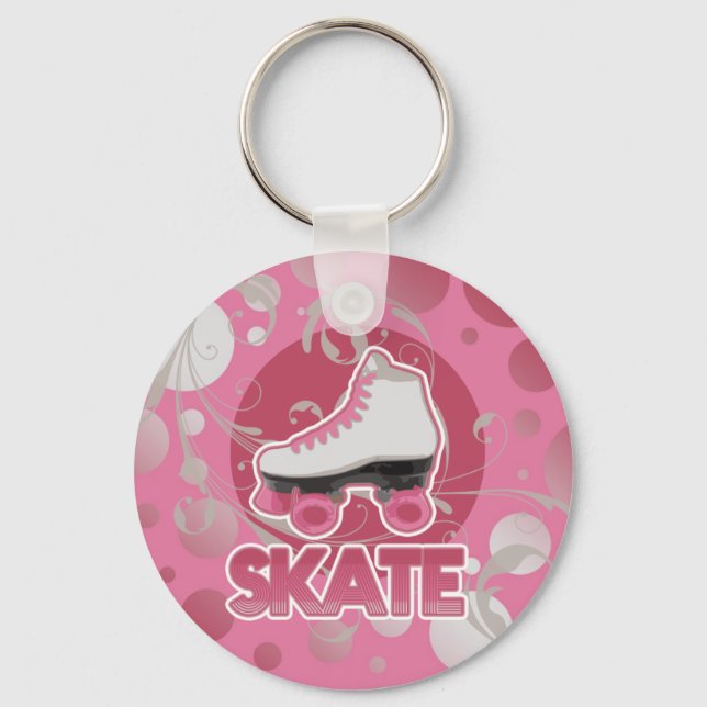 Pink Bubble Swirl Roller Skate, Skating Keychain (Front)