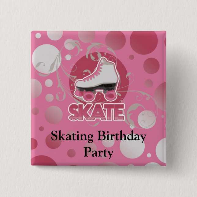 Pink Bubble Swirl Roller Skate, Skating Pinback Button (Front)