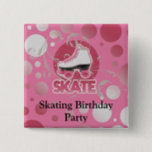 Pink Bubble Swirl Roller Skate, Skating Pinback Button