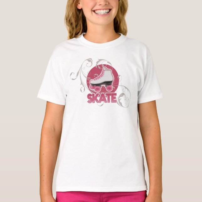 Pink Bubble Swirl Roller Skate, Skating T-Shirt (Front)