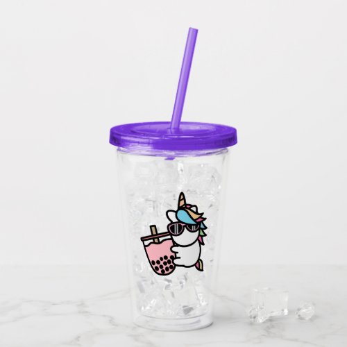 Pink Bubble Tea  Unicorn Acrylic Tumbler