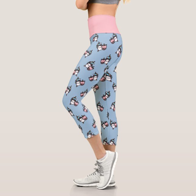 Pink Bubble Tea & Unicorn Capri Leggings (Left)