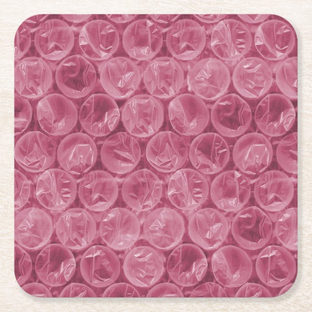 Pink bubble wrap pattern square paper coaster (Front)