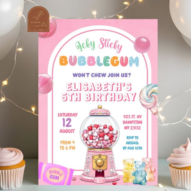 Pink Bubblegum Candy Birthday Girl Invitation (Creator Uploaded)