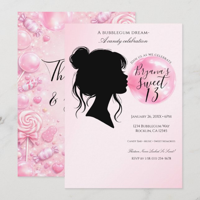 Pink Bubblegum Dream Candy Birthday Celebration   Invitation (Front/Back)