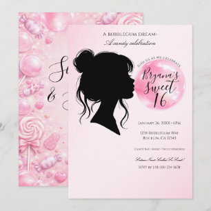 Pink Bubblegum Dream Candy Sweet 16 Celebration   Invitation