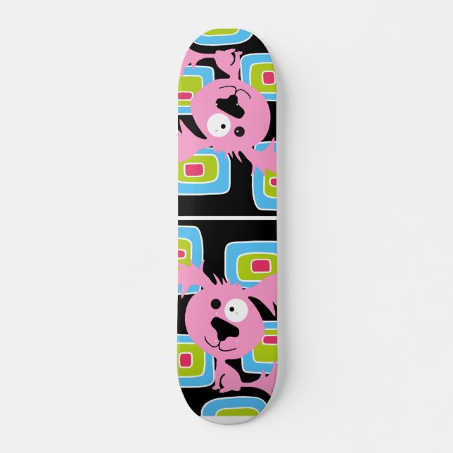 Pink Bubblegum Retro Dog Skateboard (Front)