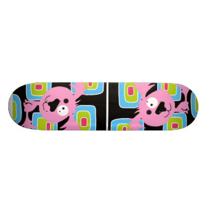 Pink Bubblegum Retro Dog Skateboard