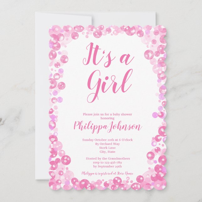 Pink Bubbles Baby Shower  Invitation (Front)