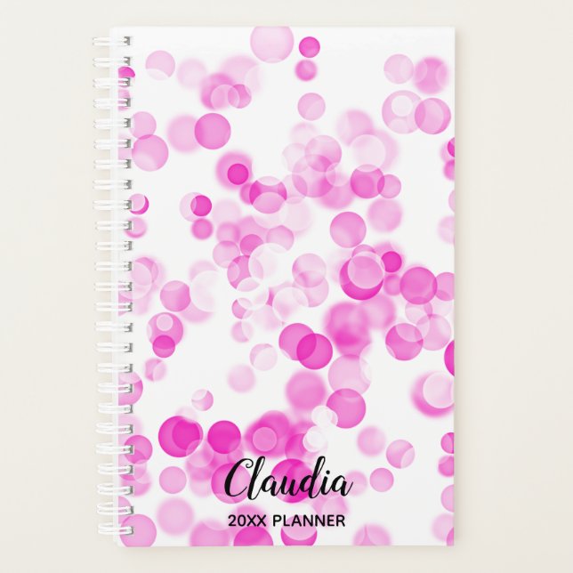 Pink Bubbles  Bokeh Effect Dots | Personalized Planner (Front)