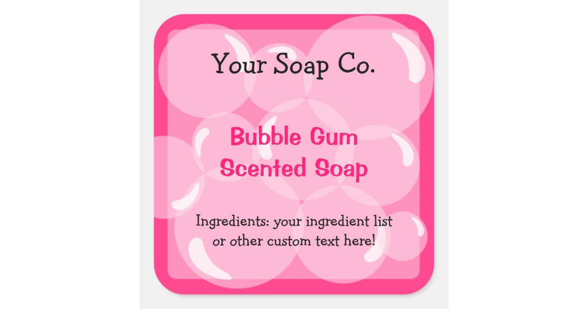 Pink Bubbles Bubble Gum Soap Label Zazzle