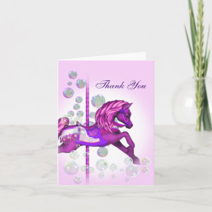 Pink Bubbles Carousel Pony Thank You Cards