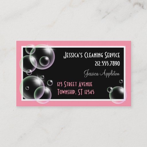 Customizable Pink Bubbles Cleaning Service Business Cards