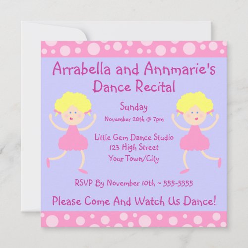 Pink Bubbles Dance Recital Invitation