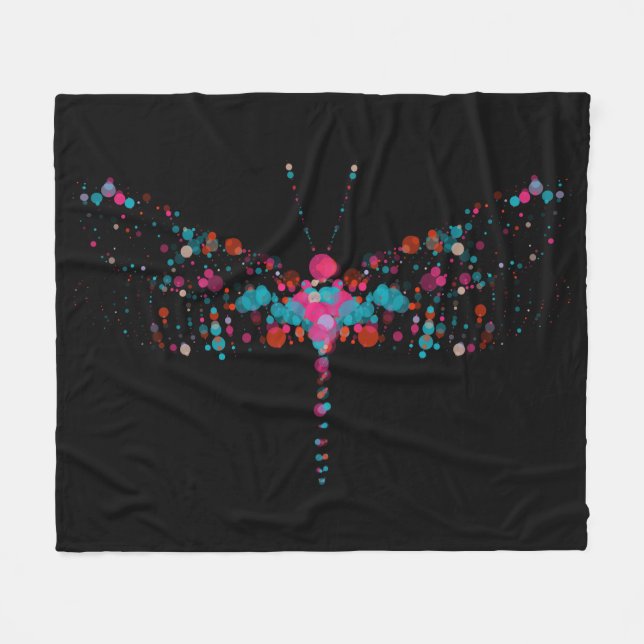 Pink Bubbles Dragonfly Fleece Blanket (Front (Horizontal))