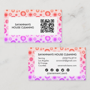 Pink Bubbles Minimal House Cleaning Janitorial QR Business Card