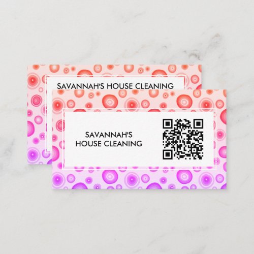 Pink Bubbles Minimal House Cleaning Janitorial QR  Business Card