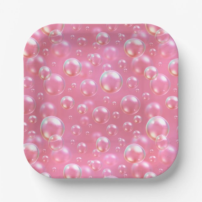 Pink Bubbles Pattern Paper Plates (Front)