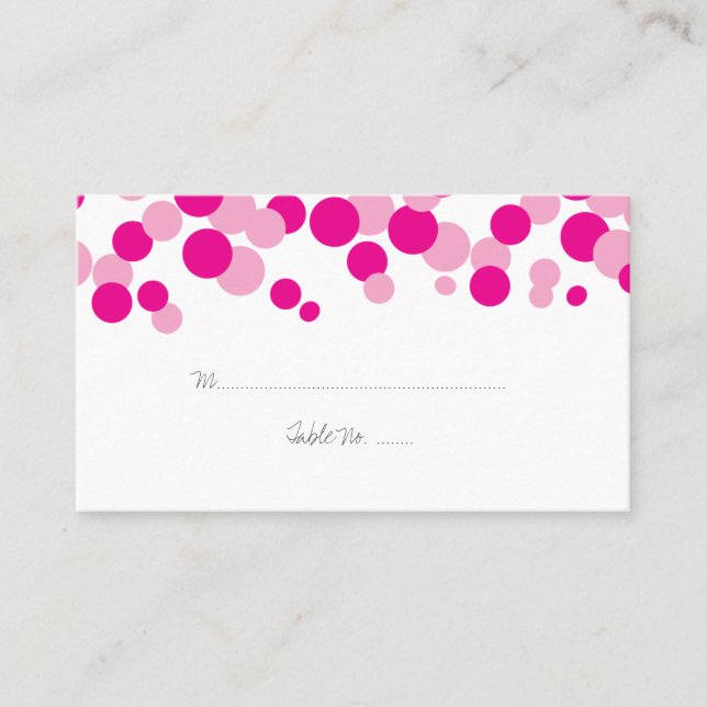 Pink Bubbles Pattern Wedding Place Cards (Front)