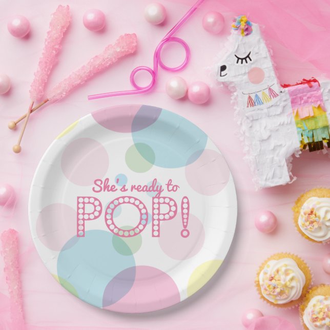 Pink Bubbles Ready to Pop Baby Shower Paper Plates (Party)