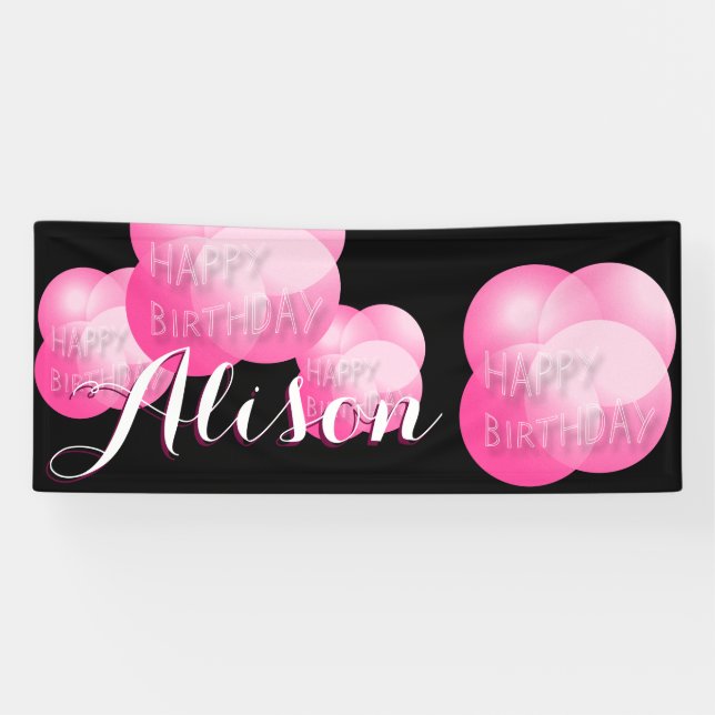 Pink Bubbles repeating Happy Birthday Banner (Horizontal)