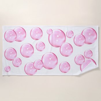 Pink Bubbles White Beach Towel