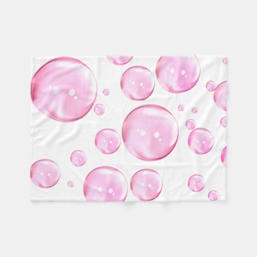 Pink Bubbles White Fleece Blanket