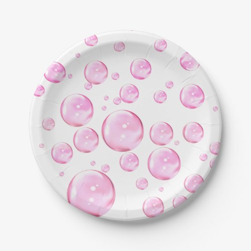 Pink Bubbles White Paper Plates