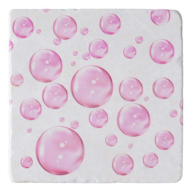 Pink Bubbles White Trivet (Front)