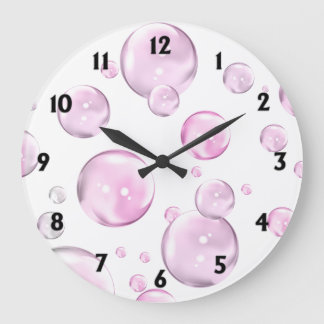 Pink Bubbles with Black Numbers Large Clock