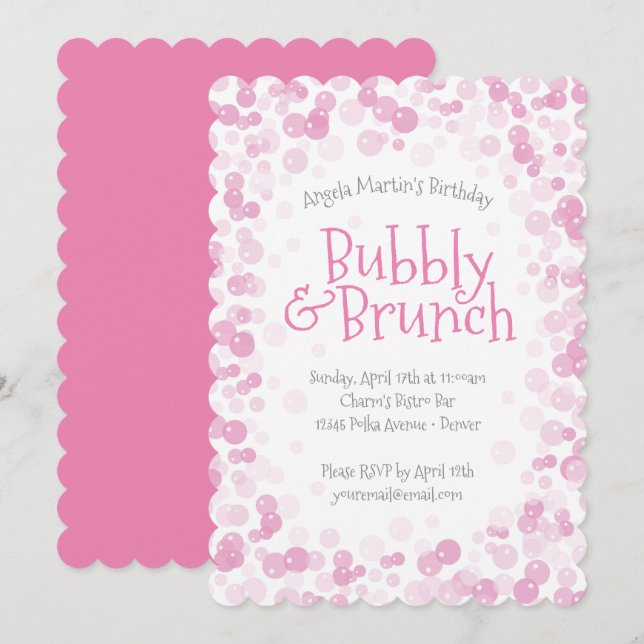 Pink Bubbly and Brunch Party Invitation (Front/Back)