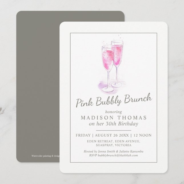 Pink bubbly brunch champagne bubbles event invitation (Front/Back)