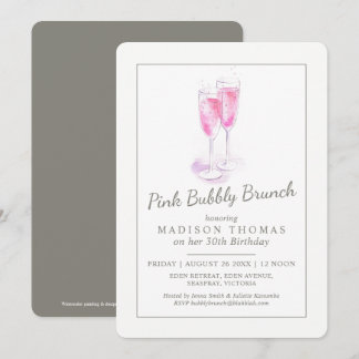 Pink bubbly brunch champagne bubbles event invitation