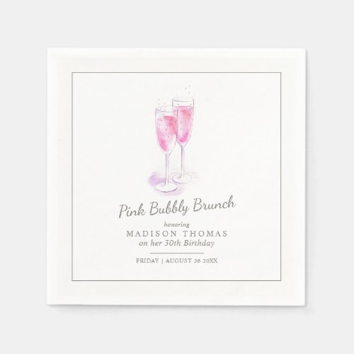 Pink bubbly brunch champagne bubbles event napkins